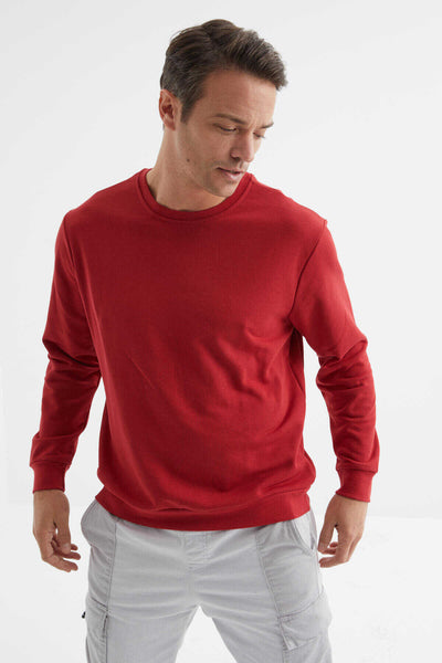 Tommylife Toptan O Yaka Rahat Form Basic Erkek Sweatshirt 88053 Kırmızı
