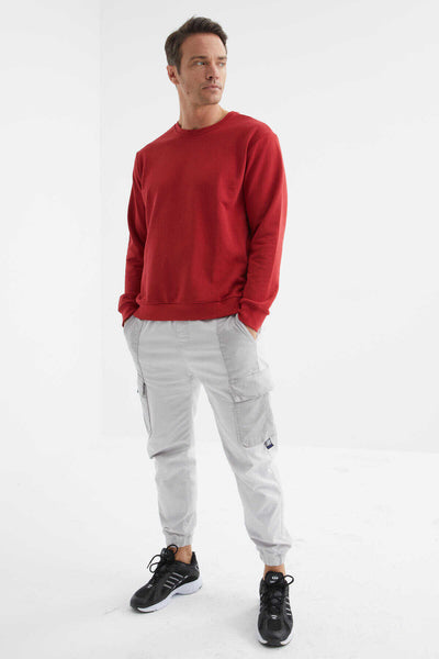 Tommylife Toptan O Yaka Rahat Form Basic Erkek Sweatshirt 88053 Kırmızı