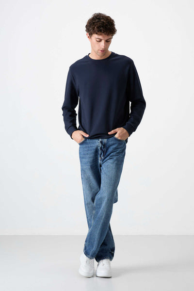 Tommylife Toptan O Yaka Rahat Form Basic Erkek Sweatshirt 88053 Lacivert