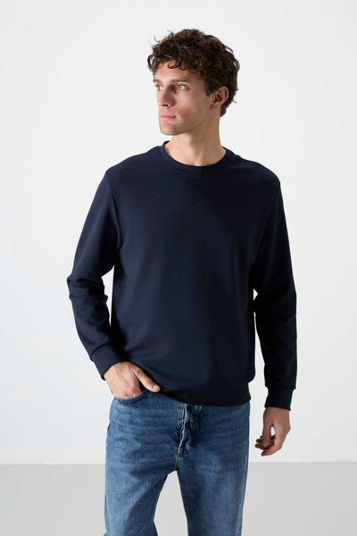 Tommylife Toptan O Yaka Rahat Form Basic Erkek Sweatshirt 88053 Lacivert