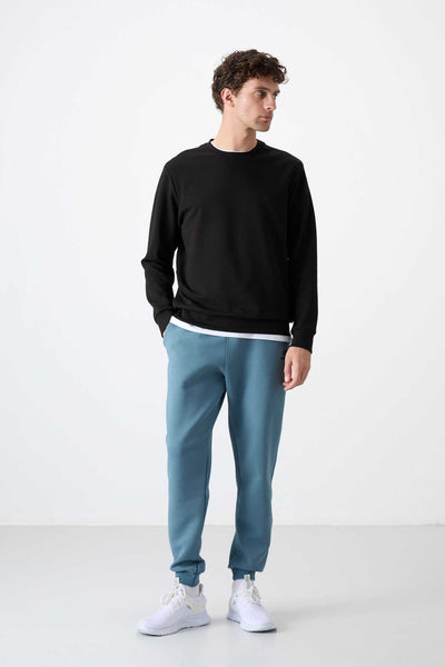 Tommylife Toptan O Yaka Rahat Form Basic Erkek Sweatshirt 88053 Siyah