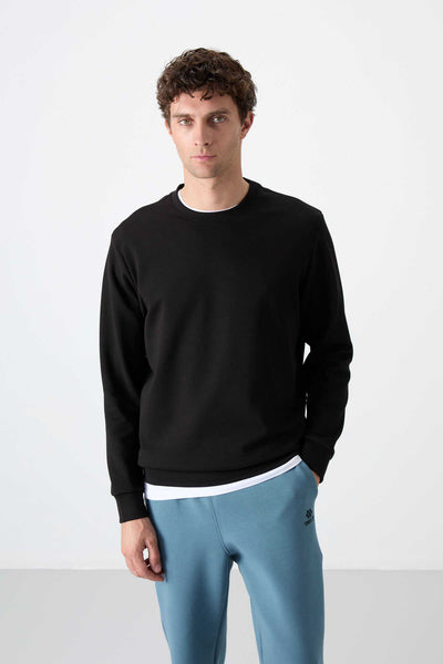Tommylife Toptan O Yaka Rahat Form Basic Erkek Sweatshirt 88053 Siyah