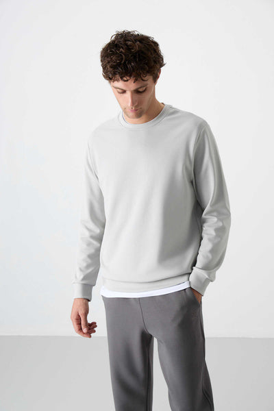 Tommylife Toptan O Yaka Rahat Form Basic Erkek Sweatshirt 88053 Taş