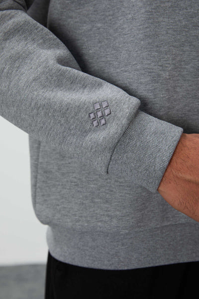 Tommylife Toptan O Yaka Rahat Kalıp Basic Erkek Sweatshirt 88418 Gri Melanj