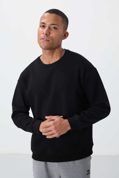 Tommylife Toptan O Yaka Rahat Kalıp Basic Erkek Sweatshirt 88418 Siyah