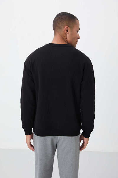 Tommylife Toptan O Yaka Rahat Kalıp Basic Erkek Sweatshirt 88418 Siyah