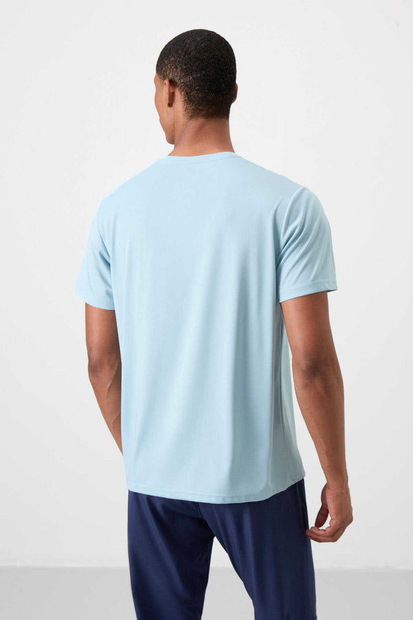 Tommylife Toptan O Yaka Standart Kalıp Aktif Spor Erkek T-Shirt 88385 Açık Mavi
