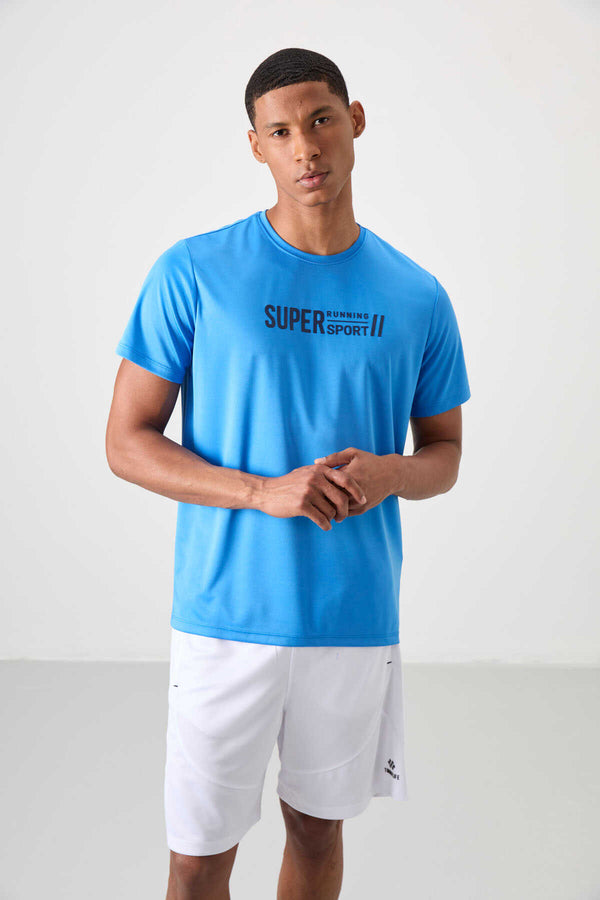 Tommylife Toptan O Yaka Standart Kalıp Aktif Spor Erkek T-Shirt 88385 Saks