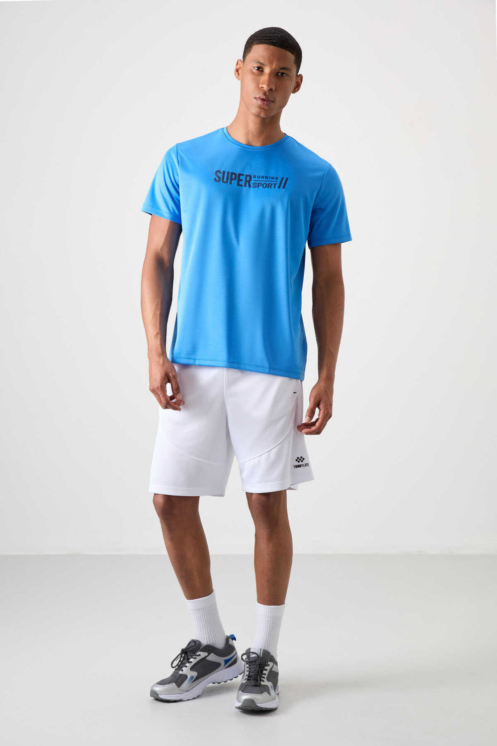 Tommylife Toptan O Yaka Standart Kalıp Aktif Spor Erkek T-Shirt 88385 Saks