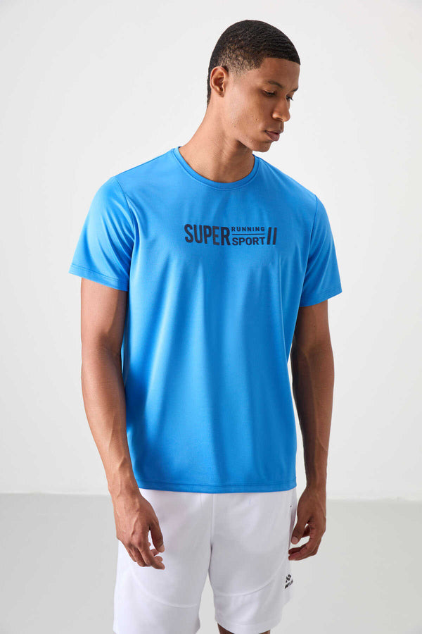 Tommylife Toptan O Yaka Standart Kalıp Aktif Spor Erkek T-Shirt 88385 Saks