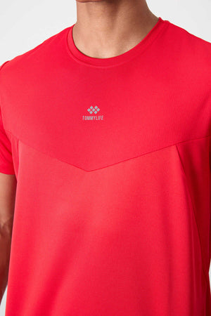 Tommylife Toptan O Yaka Standart Kalıp Aktif Spor Erkek T-Shirt 88391 Kırmızı