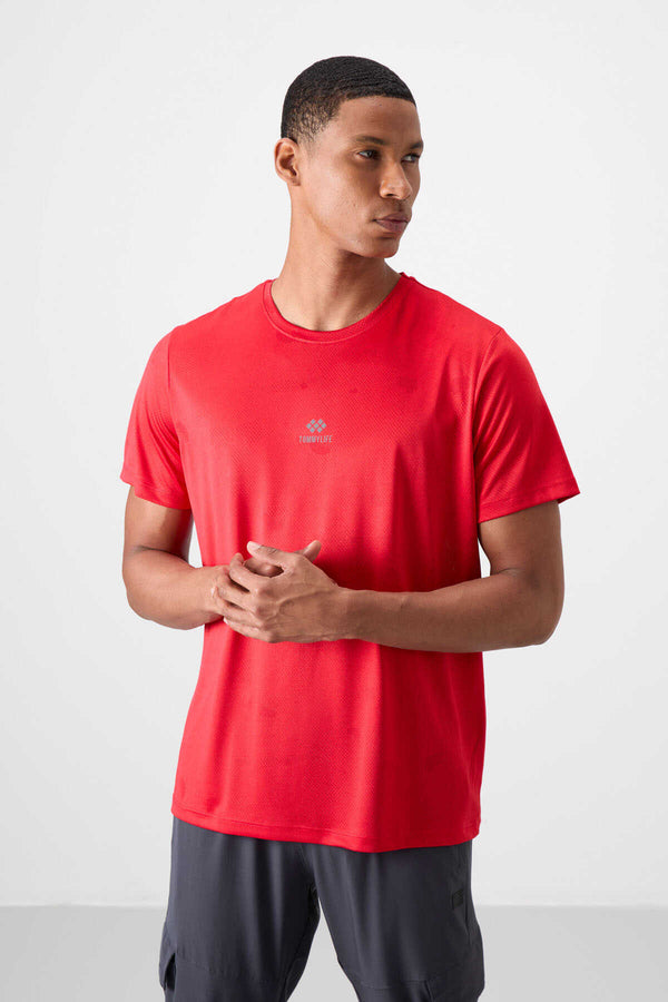Tommylife Toptan O Yaka Standart Kalıp Aktif Spor Erkek T-Shirt 88397 Kırmızı