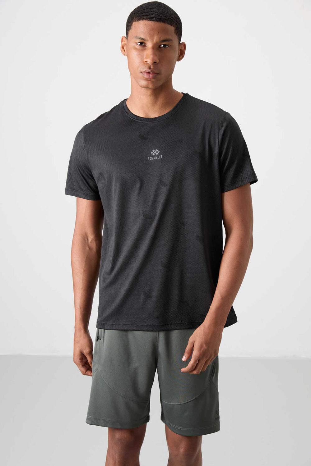 Tommylife Toptan O Yaka Standart Kalıp Aktif Spor Erkek T-Shirt 88397 Siyah