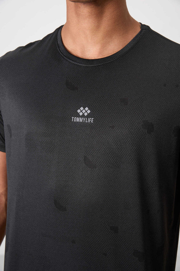 Tommylife Toptan O Yaka Standart Kalıp Aktif Spor Erkek T-Shirt 88397 Siyah