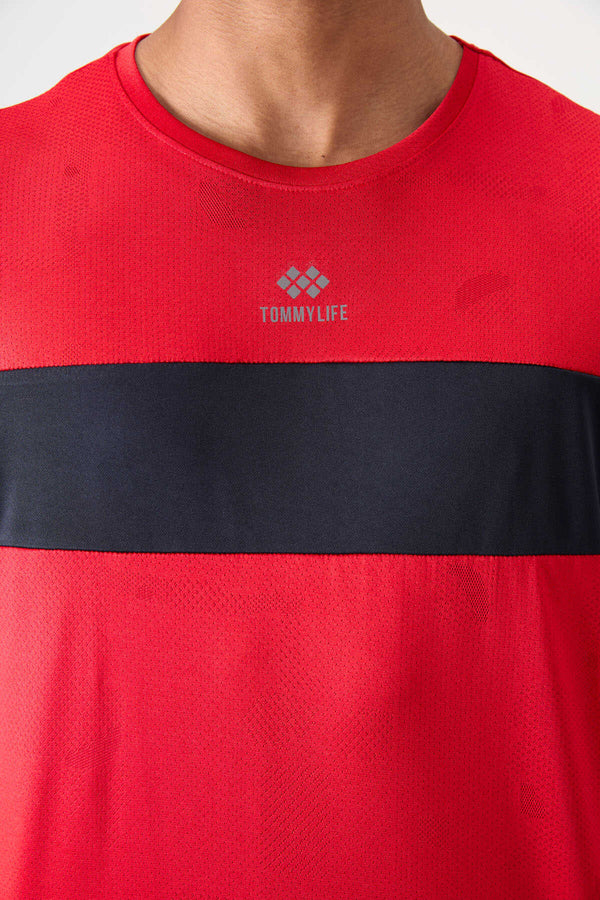 Tommylife Toptan O Yaka Standart Kalıp Aktif Spor Erkek T-Shirt 88398 Kırmızı