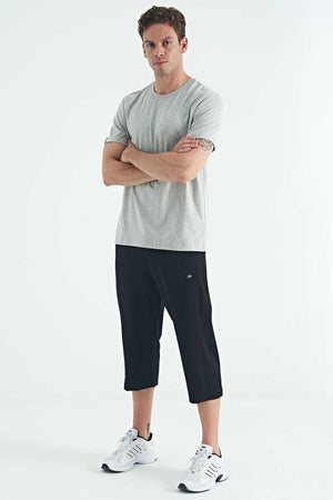 Tricou bărbătesc Tommylife Wholesale cu guler rotund, croială standard, de bază, 87911, gri deschis, melanj