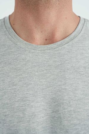 Tricou bărbătesc Tommylife Wholesale cu guler rotund, croială standard, de bază, 87911, gri deschis, melanj