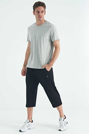 Tricou bărbătesc Tommylife Wholesale cu guler rotund, croială standard, de bază, 87911, gri deschis, melanj