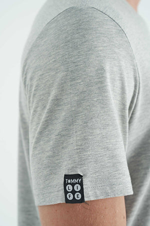 Tricou bărbătesc Tommylife Wholesale cu guler rotund, croială standard, de bază, 87911, gri deschis, melanj