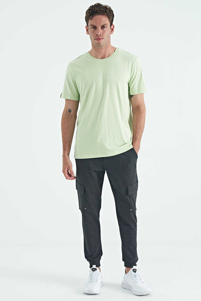 Tommylife Toptan O Yaka Standart Kalıp Basic Erkek T-Shirt 87911 Açık Yeşil