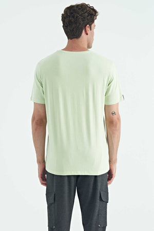 Tommylife Toptan O Yaka Standart Kalıp Basic Erkek T-Shirt 87911 Açık Yeşil
