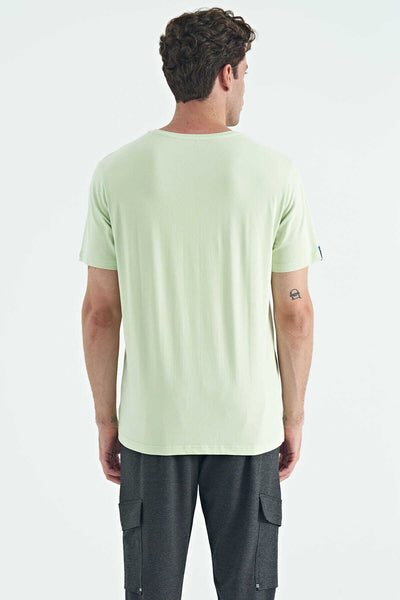 Tommylife Toptan O Yaka Standart Kalıp Basic Erkek T-Shirt 87911 Açık Yeşil