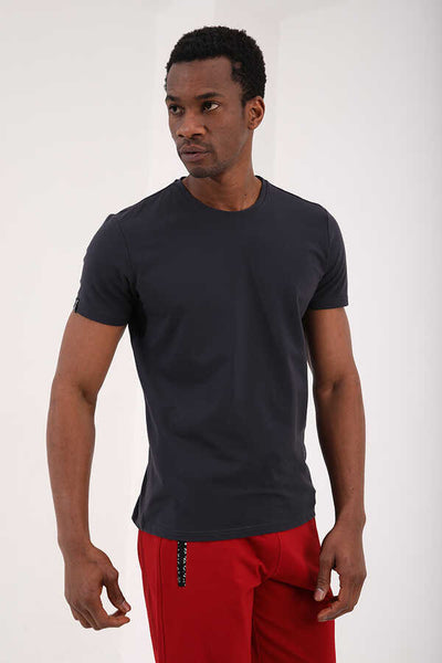 Tricou bărbătesc Tommylife Wholesale cu guler rotund, croială standard, de bază, 87911, antracit