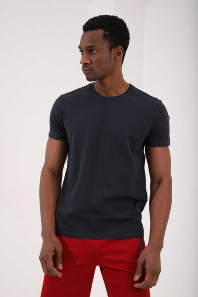 Tricou bărbătesc Tommylife Wholesale cu guler rotund, croială standard, de bază, 87911, antracit