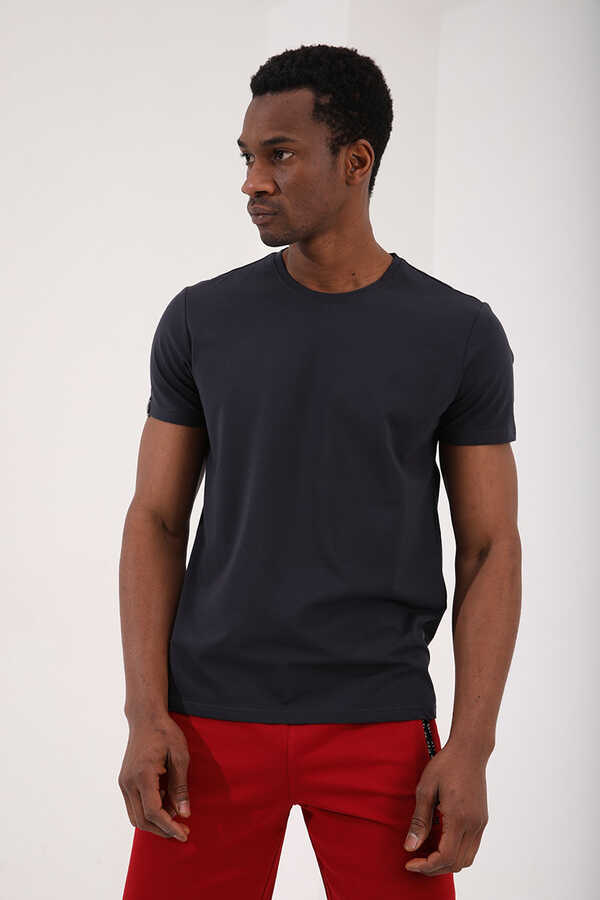 Tricou bărbătesc Tommylife Wholesale cu guler rotund, croială standard, de bază, 87911, antracit