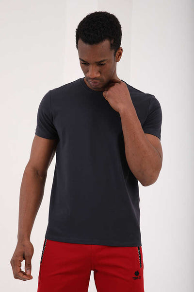 Tommylife Toptan O Yaka Standart Kalıp Basic Erkek T-Shirt 87911 Antrasit