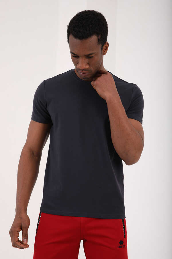 Tricou bărbătesc Tommylife Wholesale cu guler rotund, croială standard, de bază, 87911, antracit