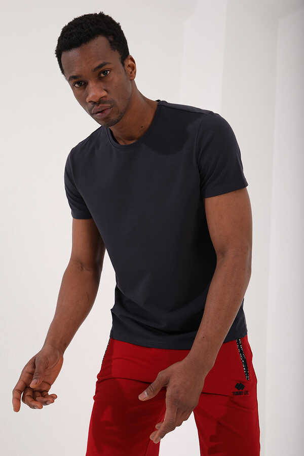 Tommylife Toptan O Yaka Standart Kalıp Basic Erkek T-Shirt 87911 Antrasit