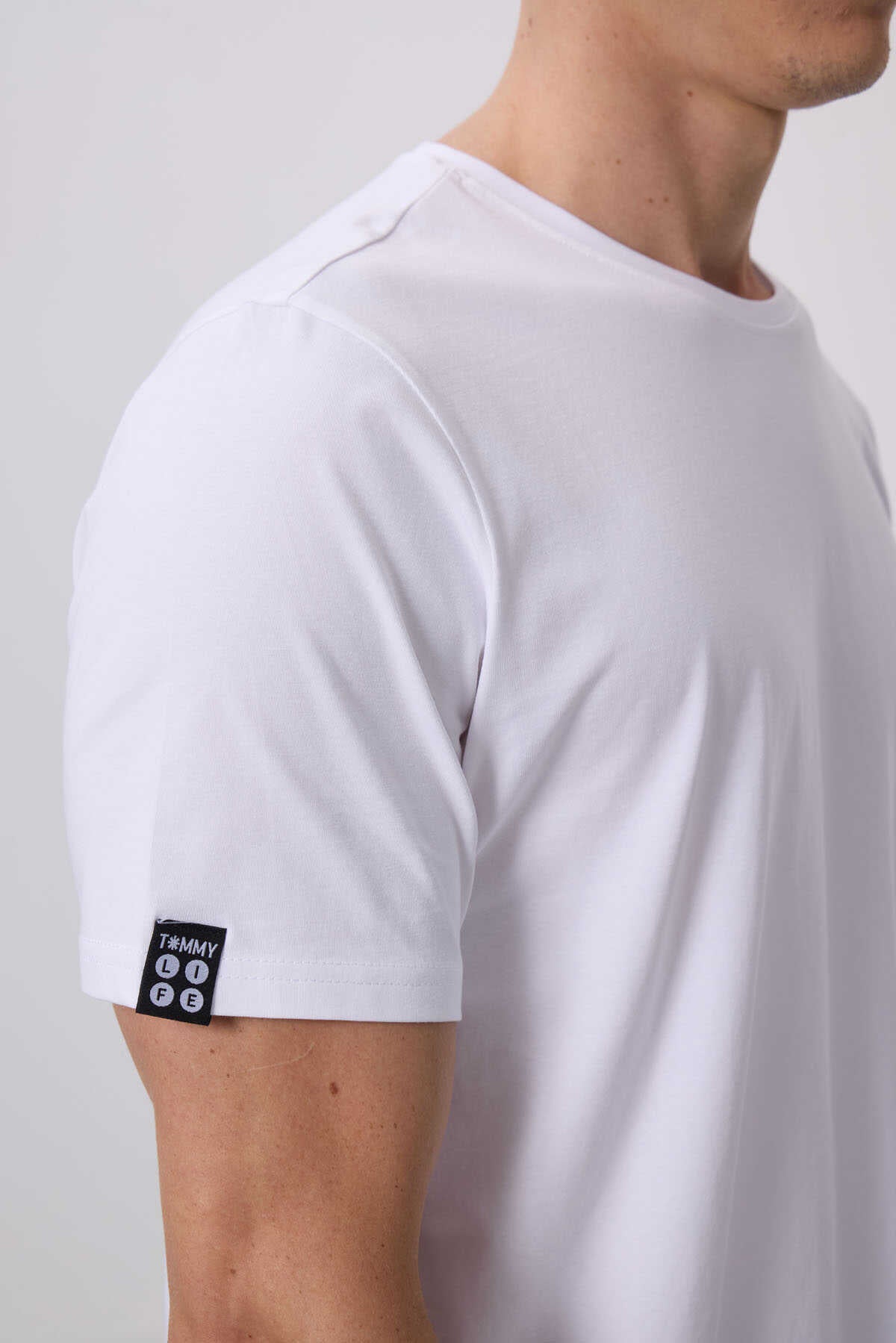 Tommylife Toptan O Yaka Standart Kalıp Basic Erkek T-Shirt 87911 Beyaz