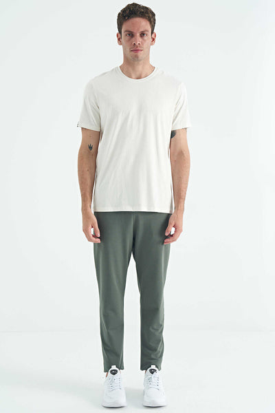 Tommylife Toptan O Yaka Standart Kalıp Basic Erkek T-Shirt 87911 Ekru