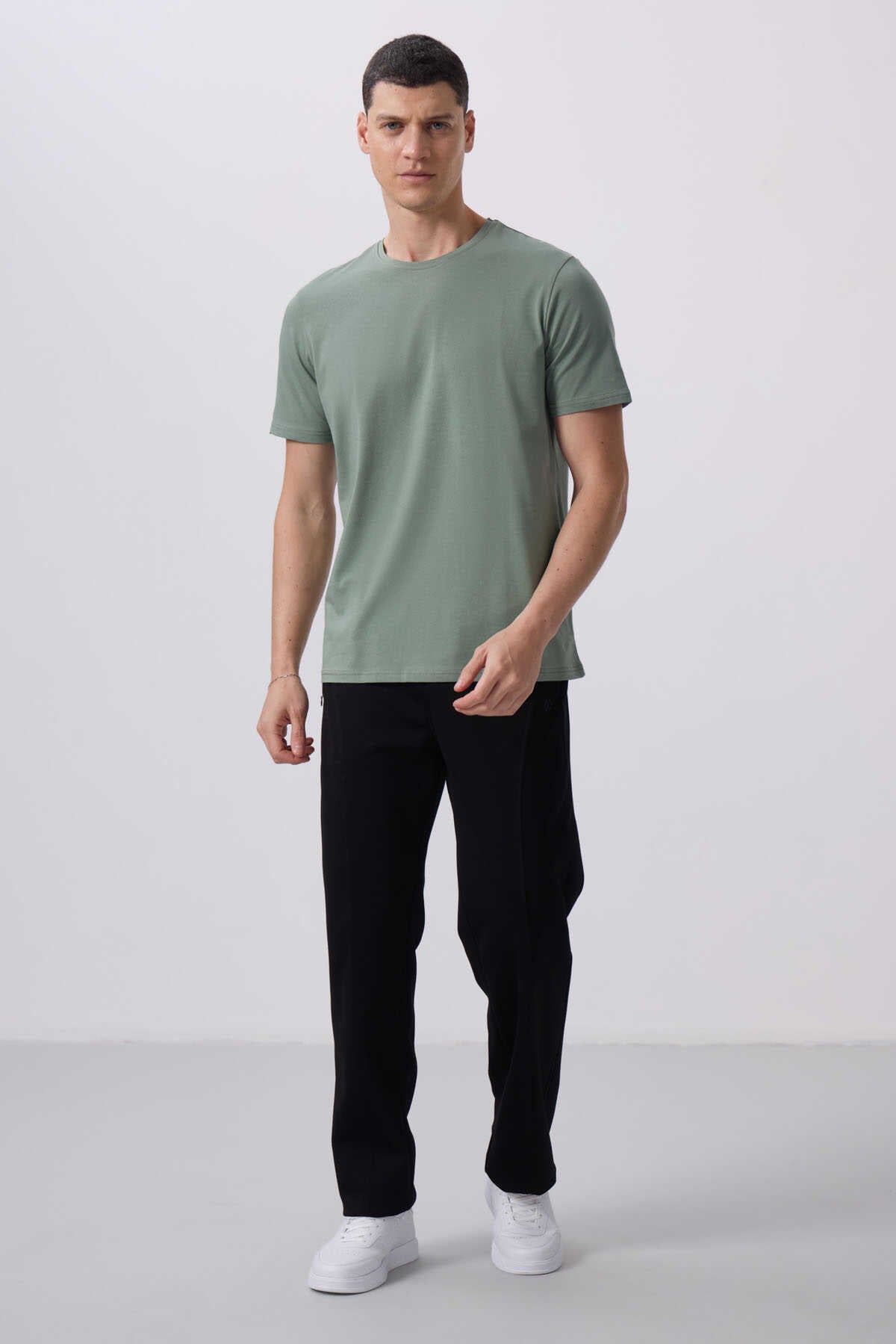 Tommylife Toptan O Yaka Standart Kalıp Basic Erkek T-Shirt 87911 Kaktüs