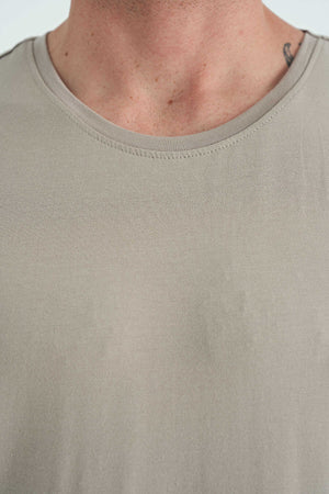 Tommylife Toptan O Yaka Standart Kalıp Basic Erkek T-Shirt 87911 Koyu Bej