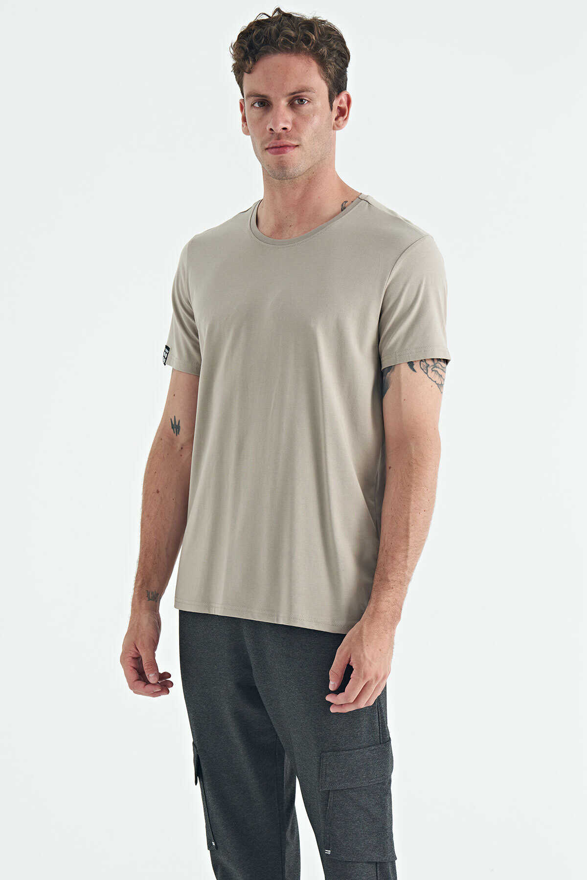 Tommylife Toptan O Yaka Standart Kalıp Basic Erkek T-Shirt 87911 Koyu Bej