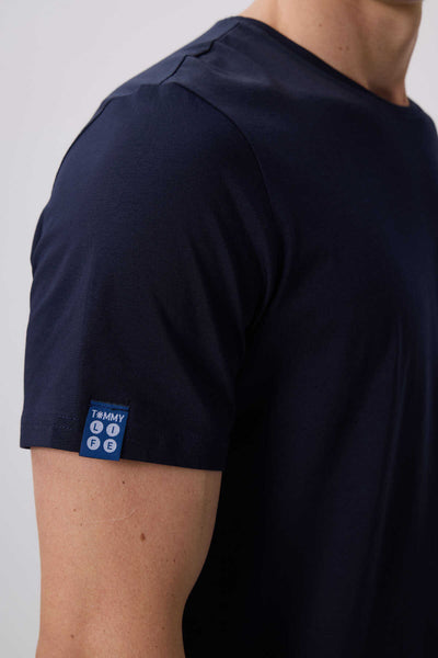 Tricou bărbătesc Tommylife Wholesale cu guler rotund, croială standard, de bază, 87911, bleumarin