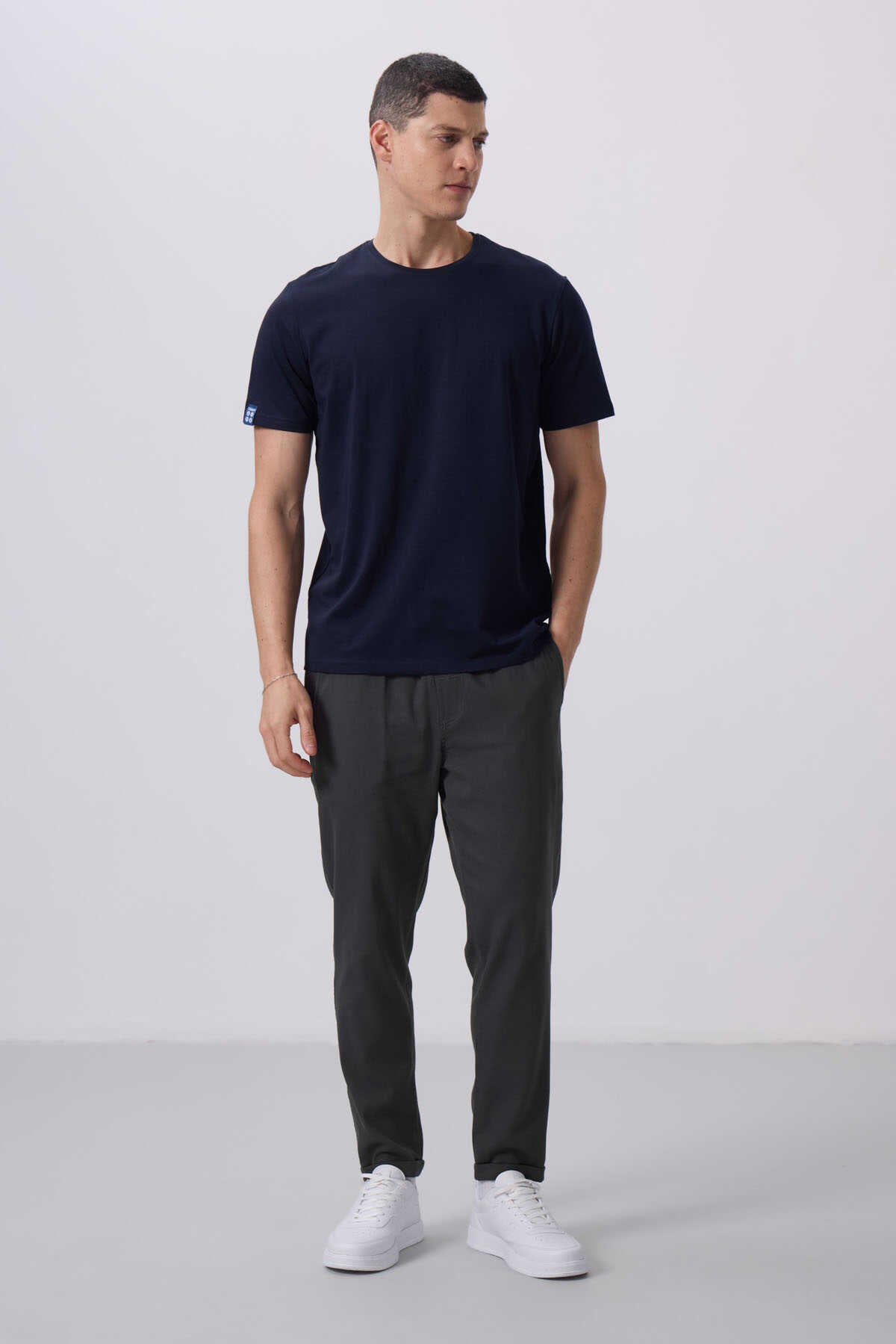 Tommylife Toptan O Yaka Standart Kalıp Basic Erkek T-Shirt 87911 Lacivert