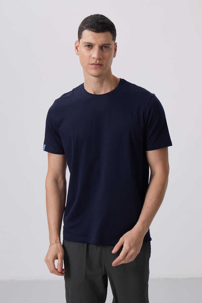 Tricou bărbătesc Tommylife Wholesale cu guler rotund, croială standard, de bază, 87911, bleumarin