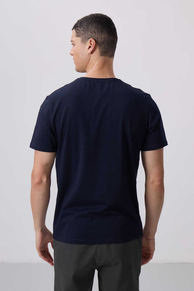 Tricou bărbătesc Tommylife Wholesale cu guler rotund, croială standard, de bază, 87911, bleumarin