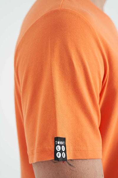 Tommylife Toptan O Yaka Standart Kalıp Basic Erkek T-Shirt 87911 Oranj