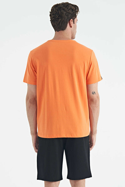 Tricou bărbătesc Tommylife Wholesale cu guler rotund, croială standard, de bază, 87911, portocaliu
