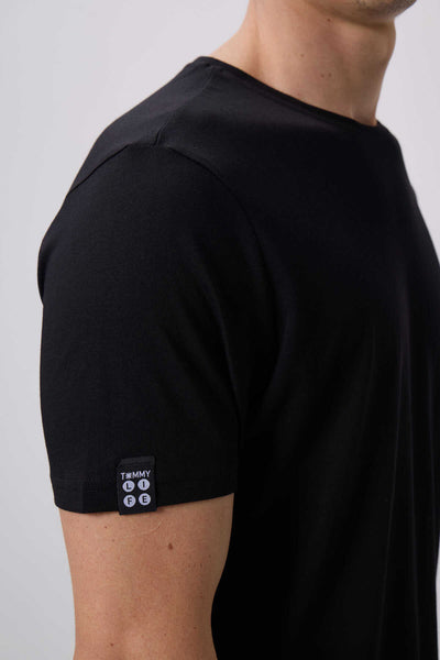 Tricou bărbătesc Tommylife Wholesale cu guler rotund, croială standard, de bază, 87911, negru