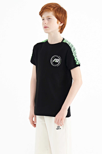 Tommylife Toptan O Yaka Standart Kalıp Baskılı Erkek Çocuk T-Shirt 11121 Siyah