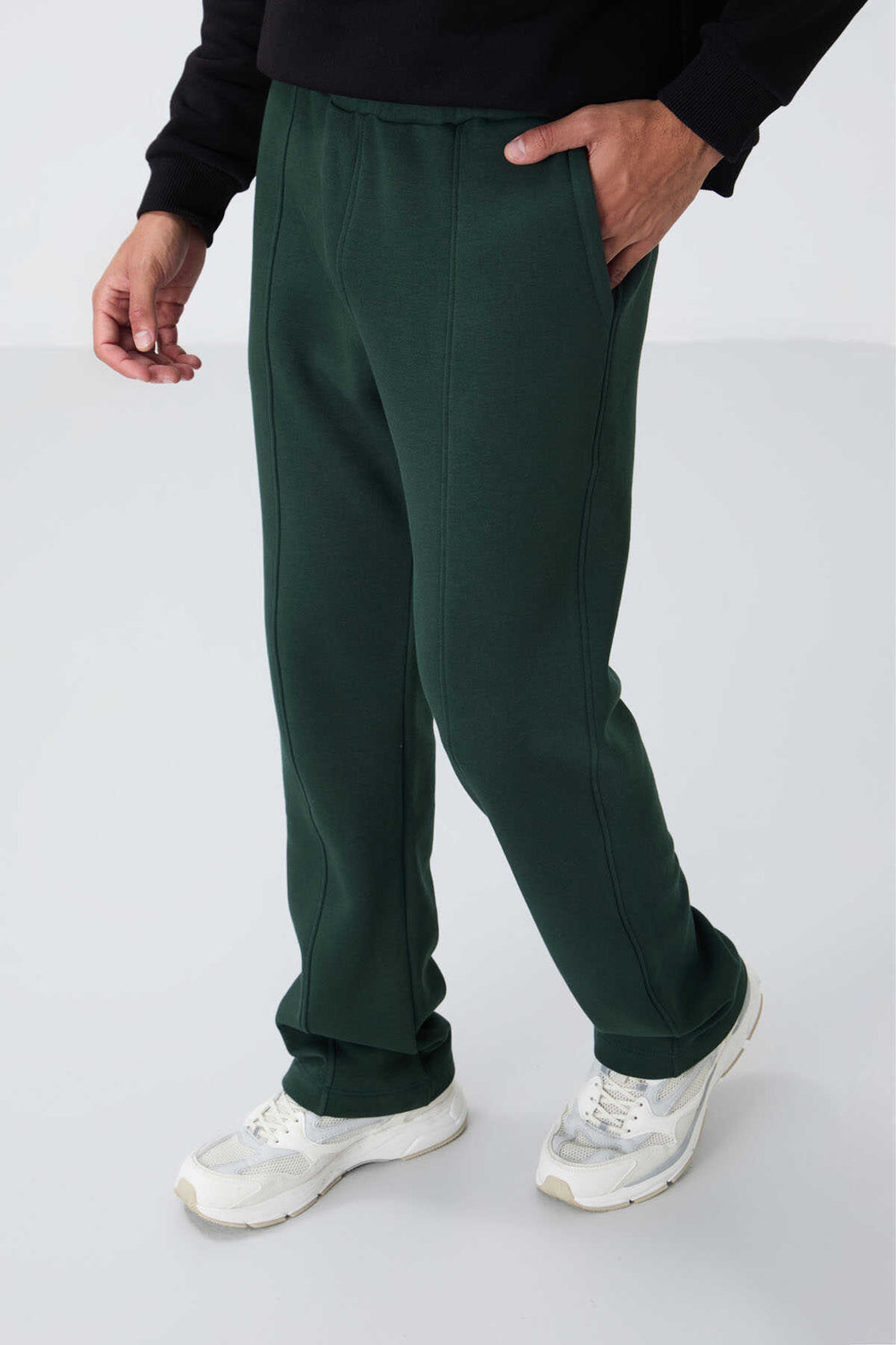 Tommylife Toptan Oversize Basic Düz Paça Erkek Eşofman Alt 82146 Çam Yeşili