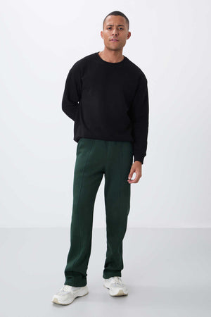 Tommylife Toptan Oversize Basic Düz Paça Erkek Eşofman Alt 82146 Çam Yeşili