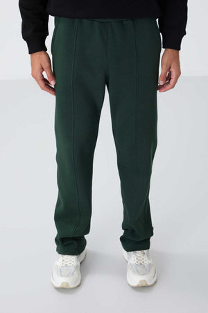 Tommylife Toptan Oversize Basic Düz Paça Erkek Eşofman Alt 82146 Çam Yeşili