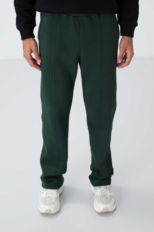 Tommylife Toptan Oversize Basic Düz Paça Erkek Eşofman Alt 82146 Çam Yeşili