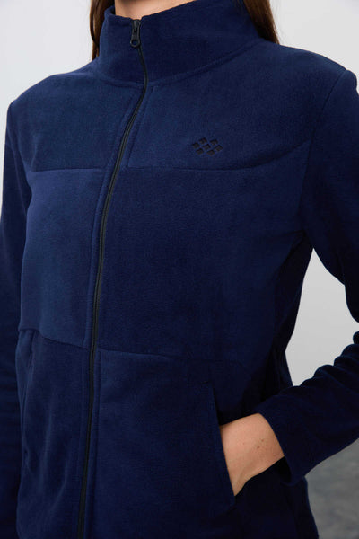 Tommylife Toptan Oversize Dik Yaka Klasik Paça Kadın Polar Eşofman Takımı 95339 Lacivert